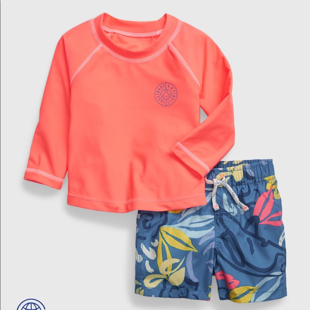 NWT Baby Gap toddler swim trunks and rash guard.